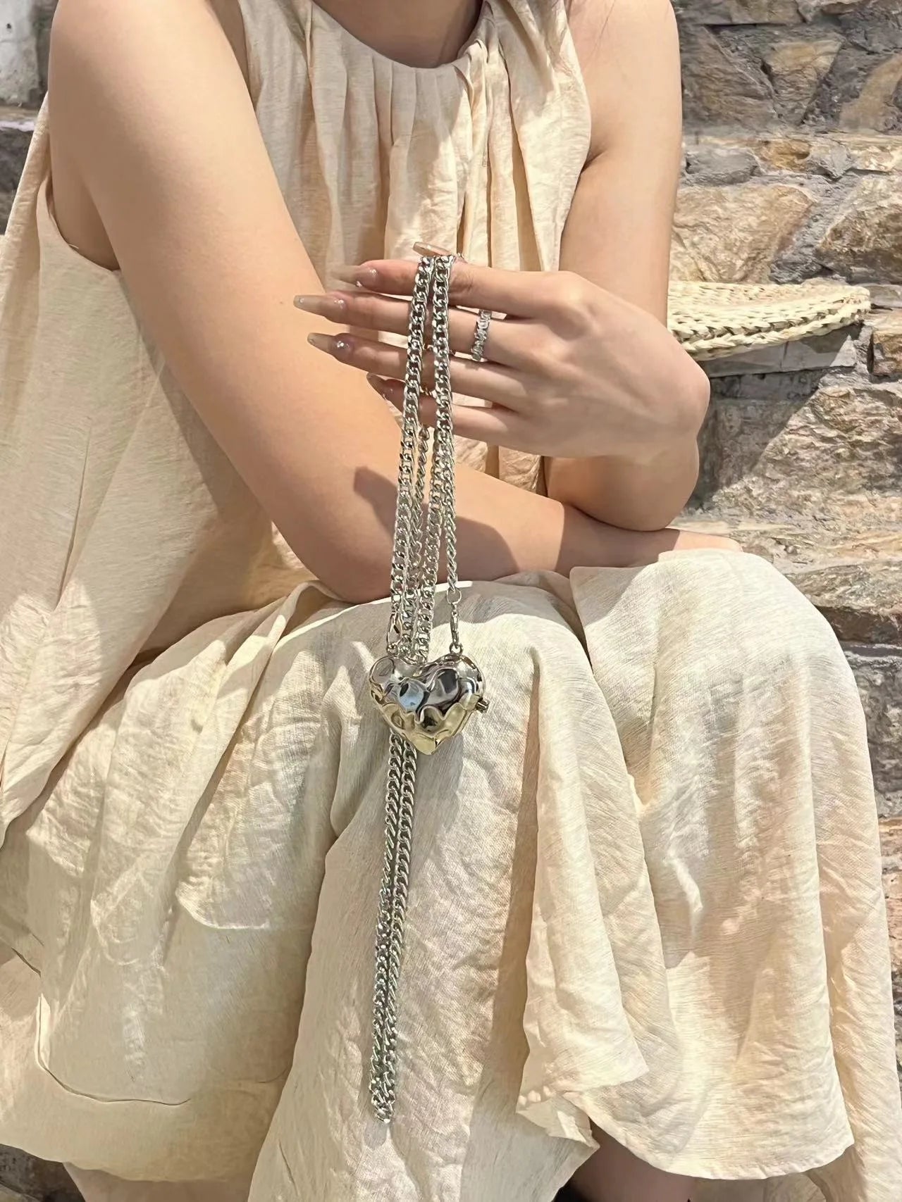 Luxury Small Bling Heart Shape Silver Evening