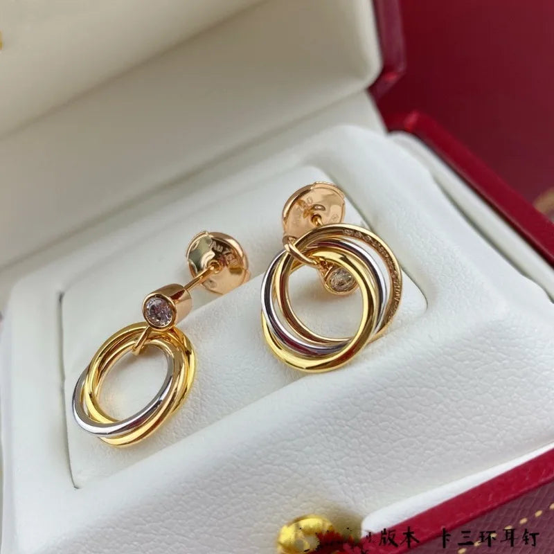 Three Ring Three Color Multi Stud Earrings Plated