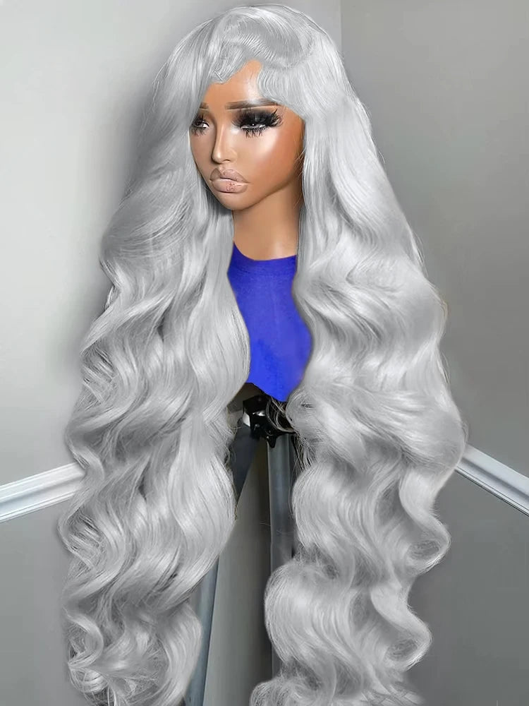 250% Silver Grey Human Hair Wig Body Wave Raw