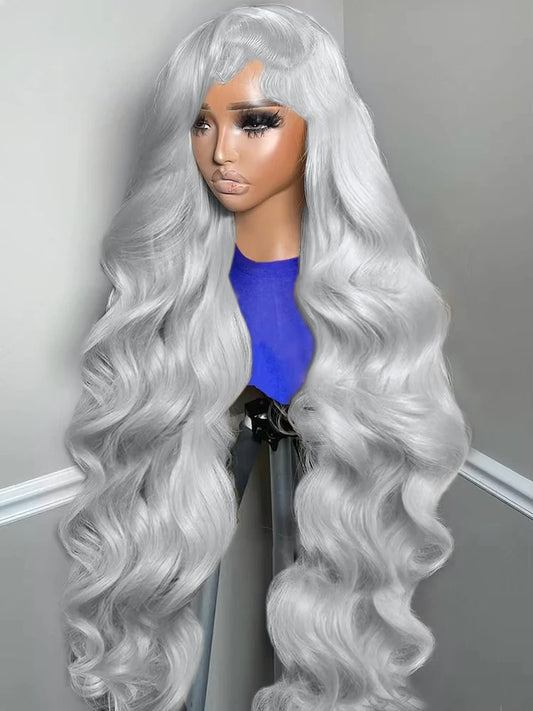 250% Silver Grey Human Hair Wig Body Wave Raw