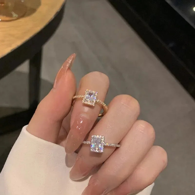 INS Opening Square Zircon Crystal Ring for Women