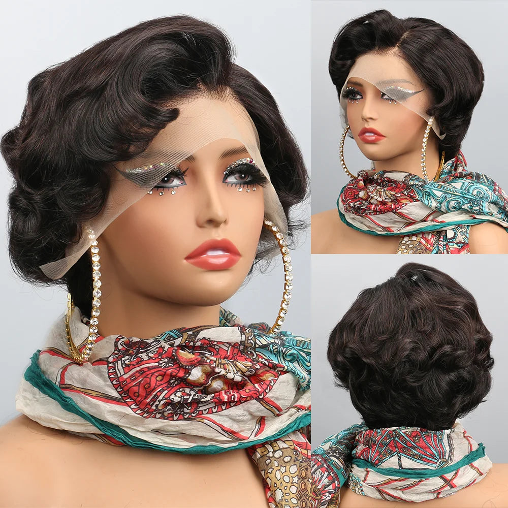 Short Bob Wave Pixie Cut Transparent 13x4 Lace