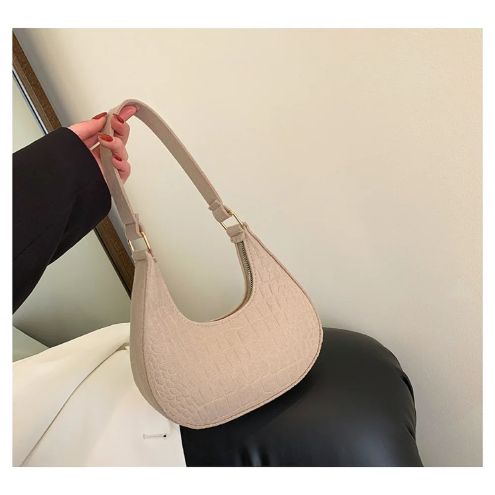 New Brand Women Retro Underarm Bag Felt Solid