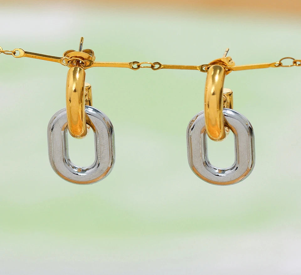 Stainless Steel Oval Circular Ring Dangle Earring