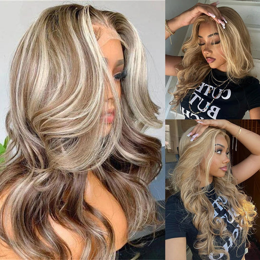 13x6 Highlight Ash Blonde Wigs Human Hair Brazilian Body Wave