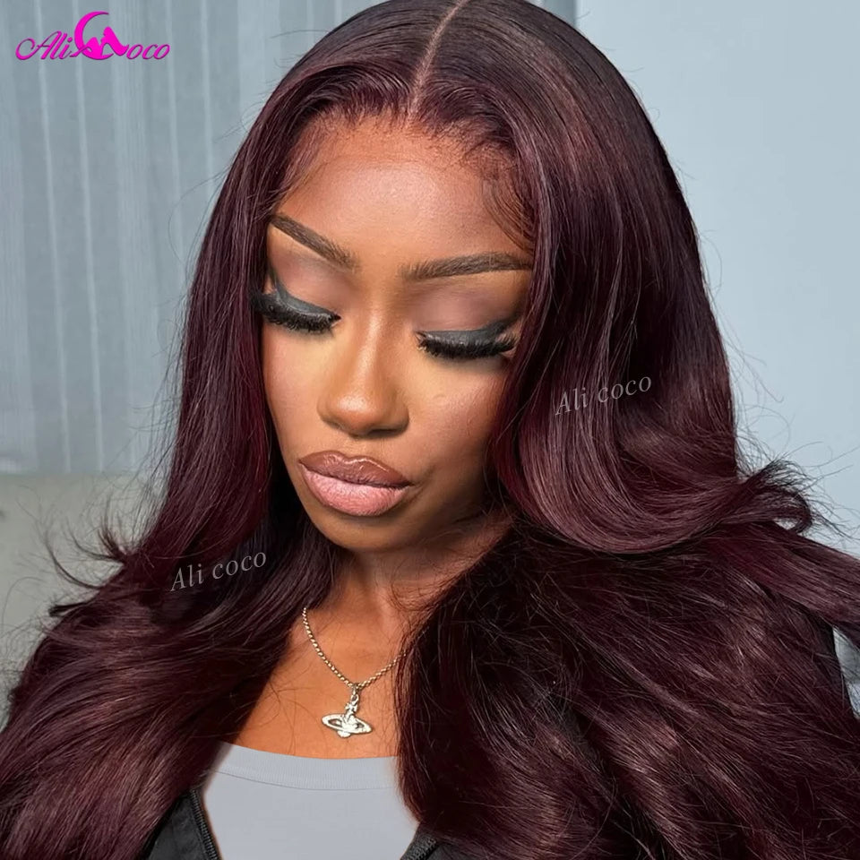 13x6 Dark Burgundy Body Wave Human Hair Wigs