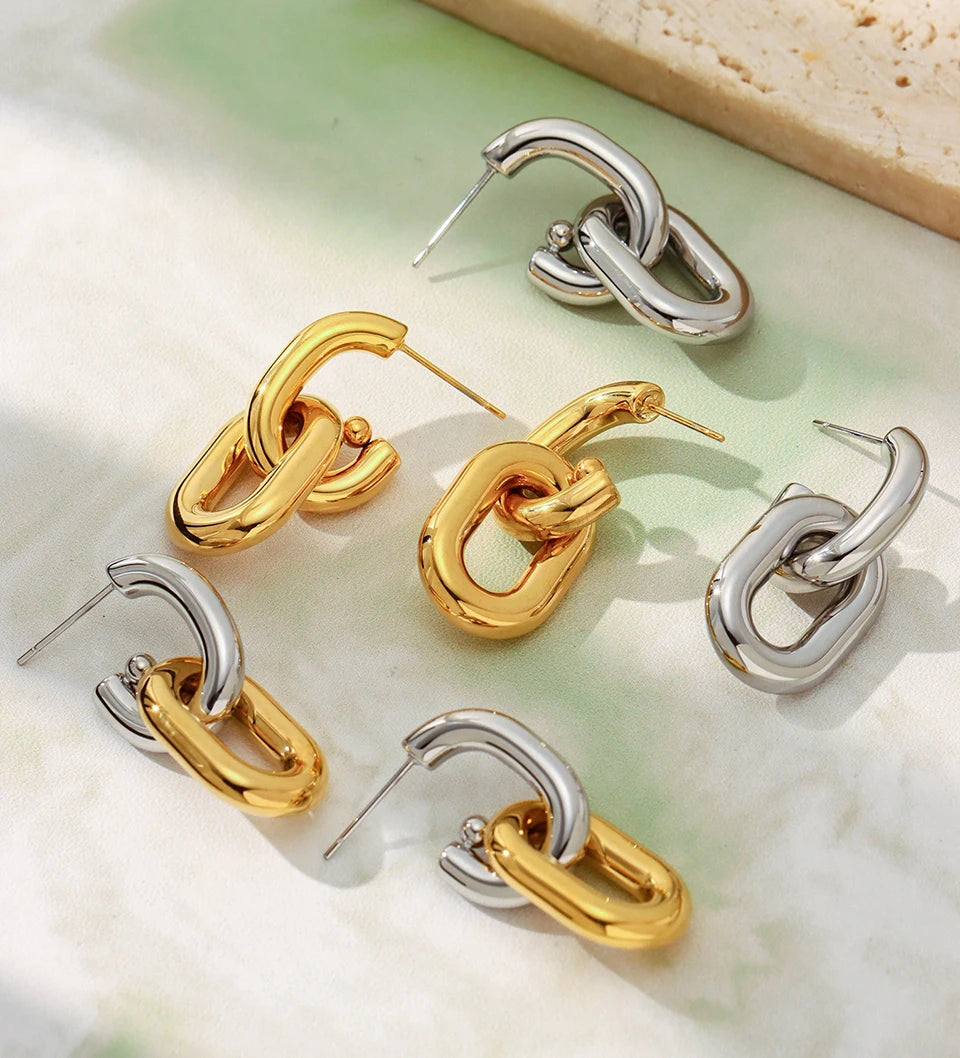 Stainless Steel Oval Circular Ring Dangle Earring