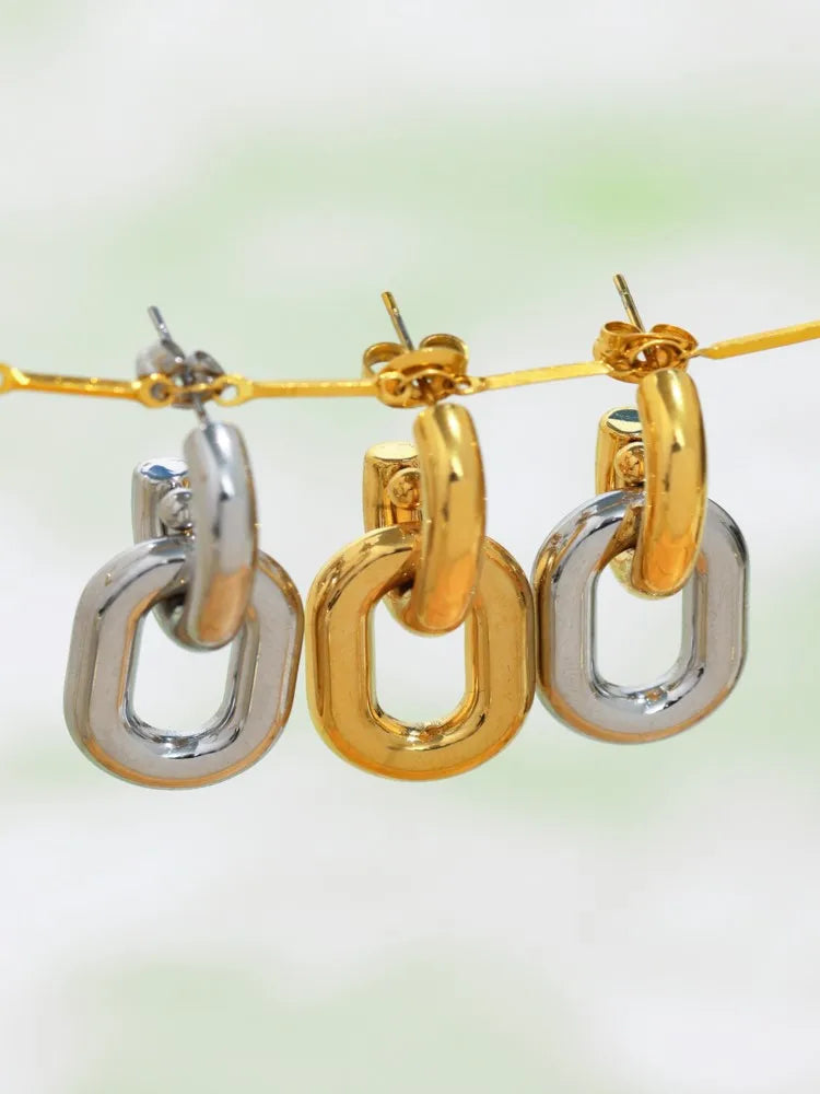 Stainless Steel Oval Circular Ring Dangle Earring