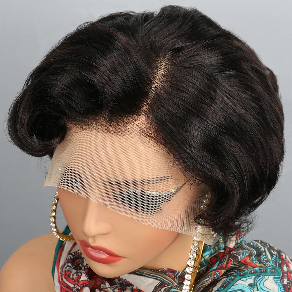 Short Bob Wave Pixie Cut Transparent 13x4 Lace