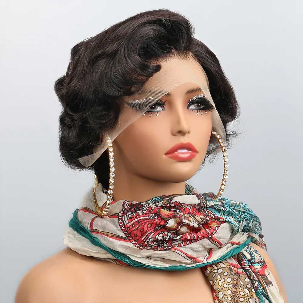 Short Bob Wave Pixie Cut Transparent 13x4 Lace