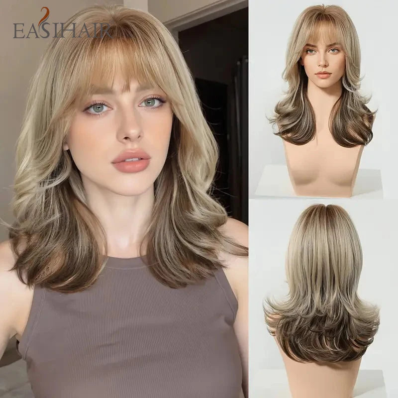 Medium Length Wavy Synthetic Wigs