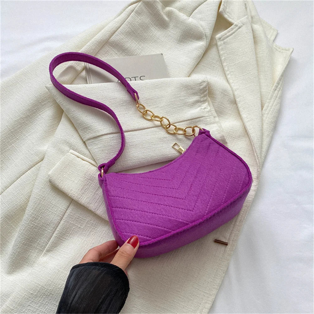 New Brand Women Retro Underarm Bag Felt Solid