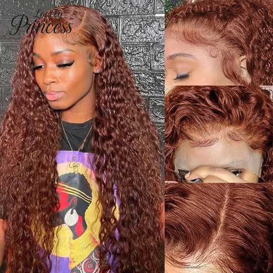 30 40 Inch Reddish Brown 13x6 Lace Frontal Wig 250 Density Colored Curly Wigs