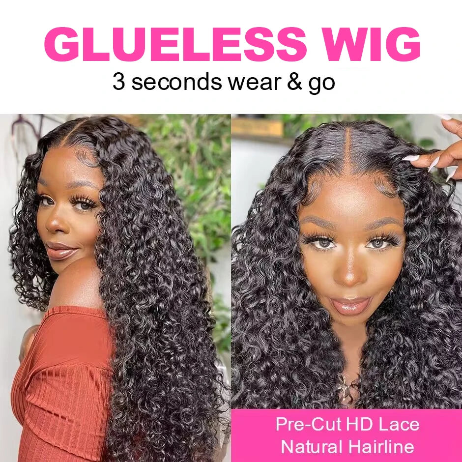 Water Wave Glueless Wig Pre-Cut Lace Wig 180% Pre-Plucked Natural