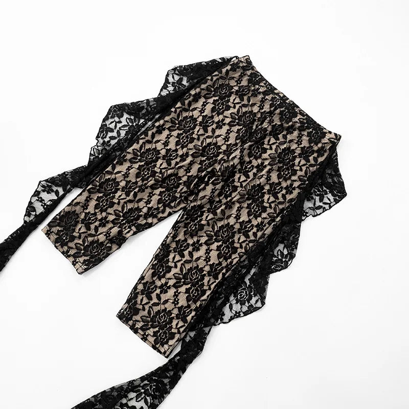 2025 Summer Lace Ribbons Sheer Slim Elegant 2 Piece Set Women