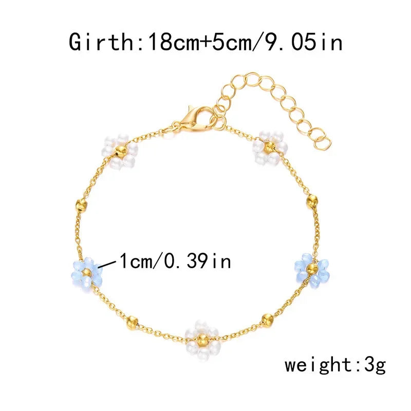 Sweet Cute Crystal Imitation Pearl Flower Bracelets