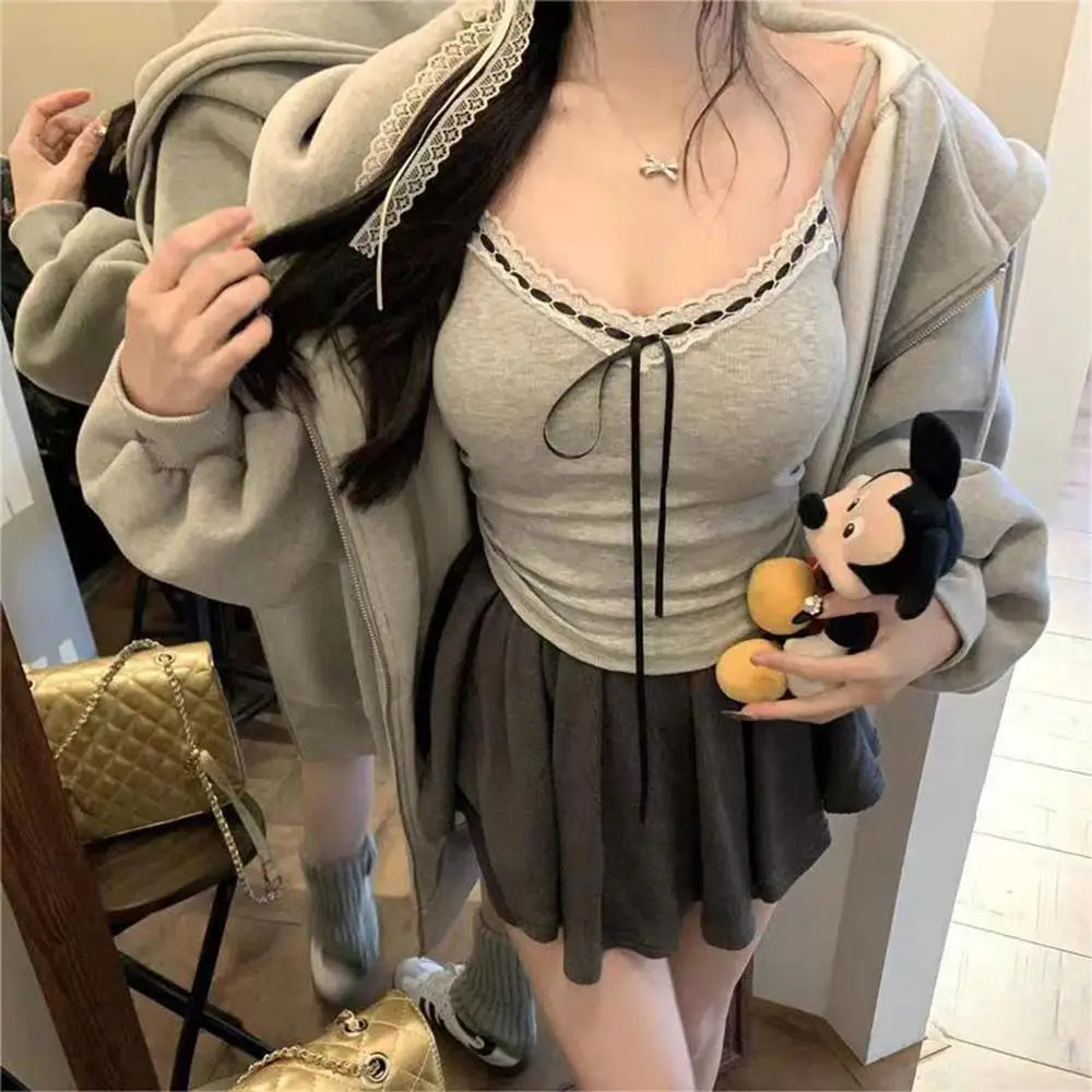 Sling Vest Inner Pad Lace Trim Strap Vest Beautiful Short Style Spicy Girl