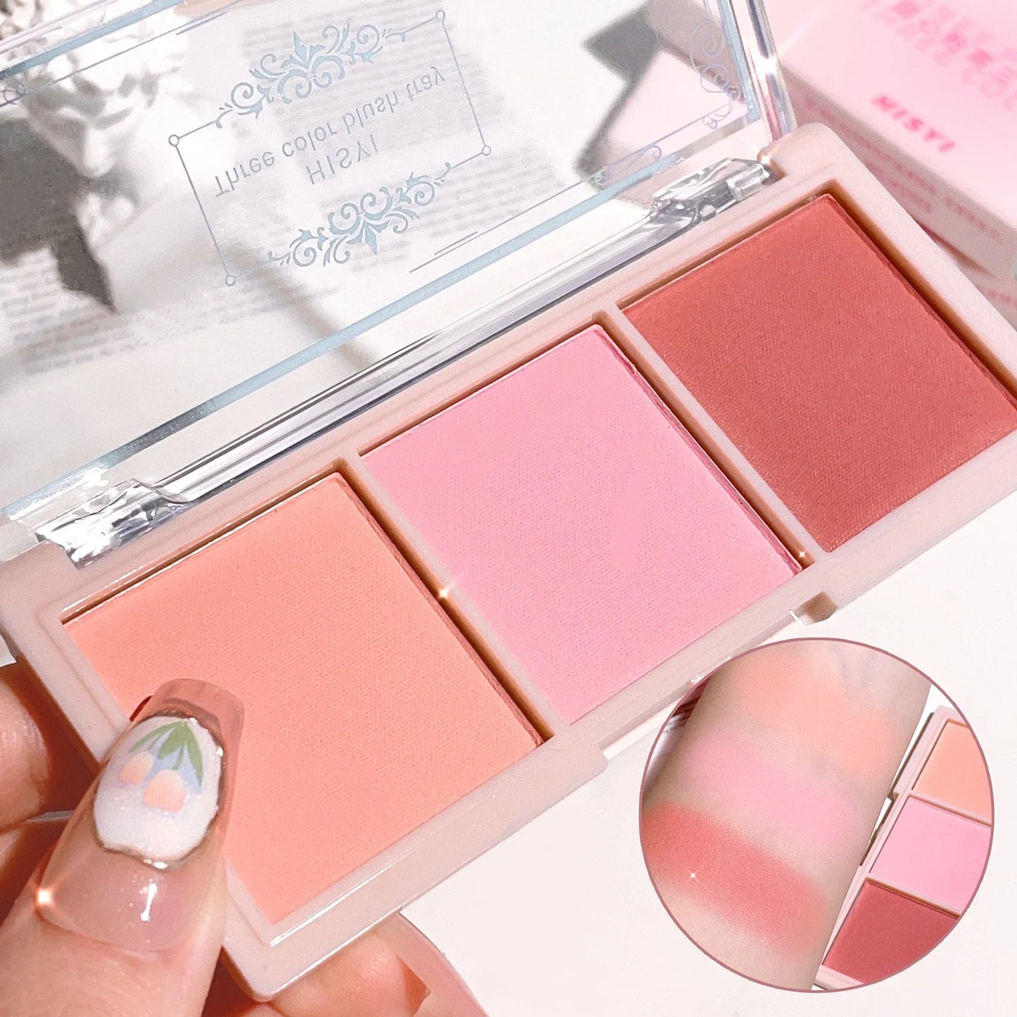 3-Color Cheek Red Plate Nude Makeup Natural Matte
