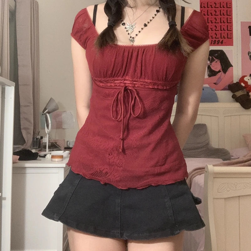 Elegant Lady Square Collar T-shirt Kawaii Bow Short Sleeve Pullovers