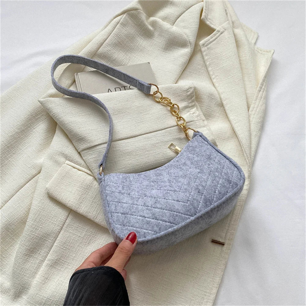 New Brand Women Retro Underarm Bag Felt Solid