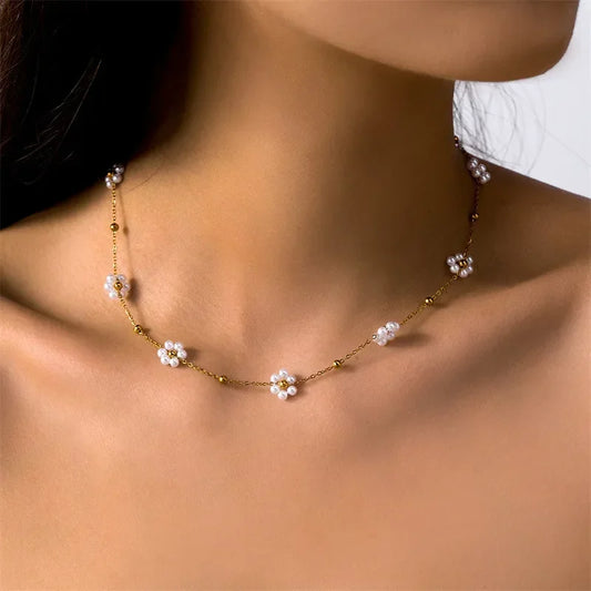 Sweet Cute Crystal Imitation Pearl Flower Bracelets