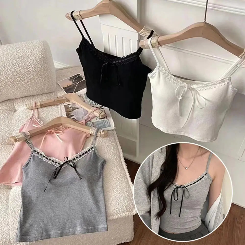 Sling Vest Inner Pad Lace Trim Strap Vest Beautiful Short Style Spicy Girl
