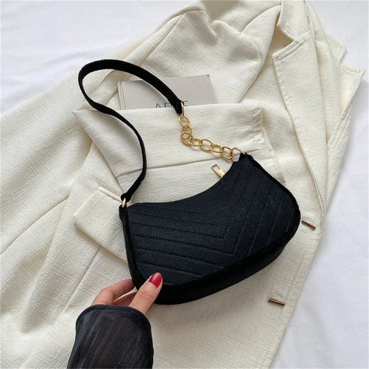 New Brand Women Retro Underarm Bag Felt Solid