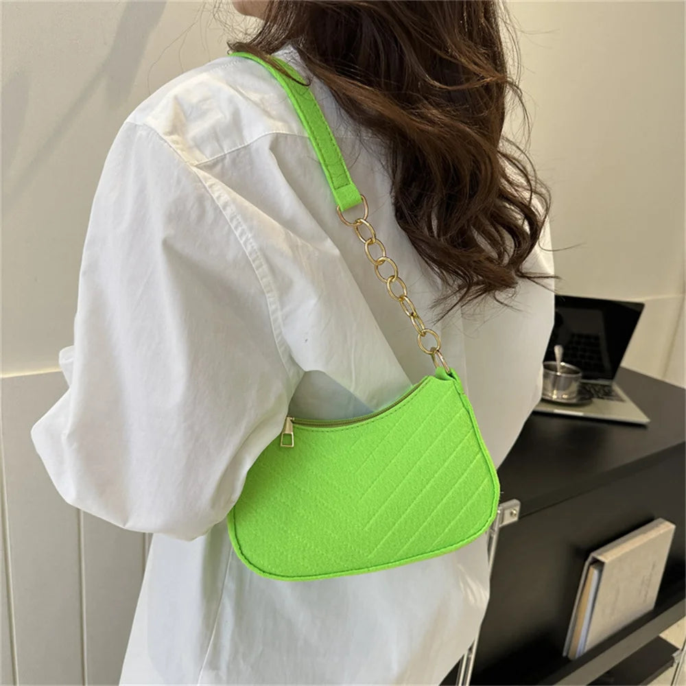 New Brand Women Retro Underarm Bag Felt Solid
