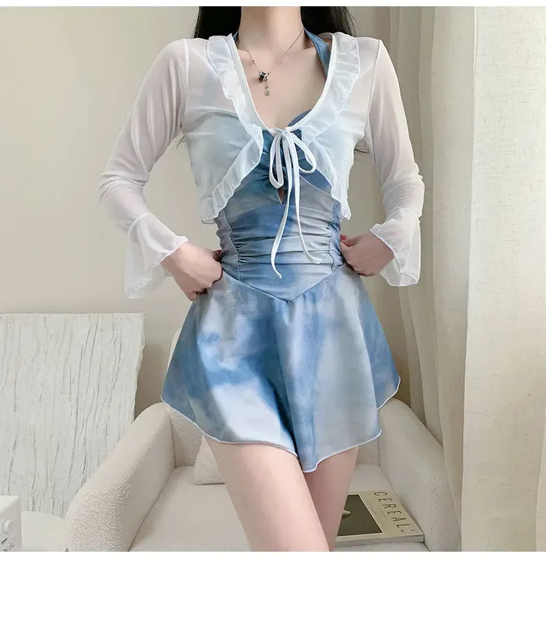 New Tenderness Sweet Cute Blue Halter Bikinis