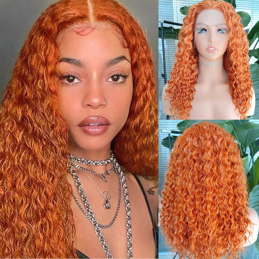 Orange Curlys Wig Synthetic Lace Front Wig