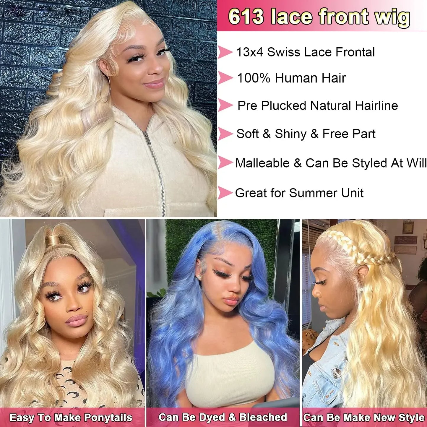 613 Blonde Colored Body Wave Full Frontatal