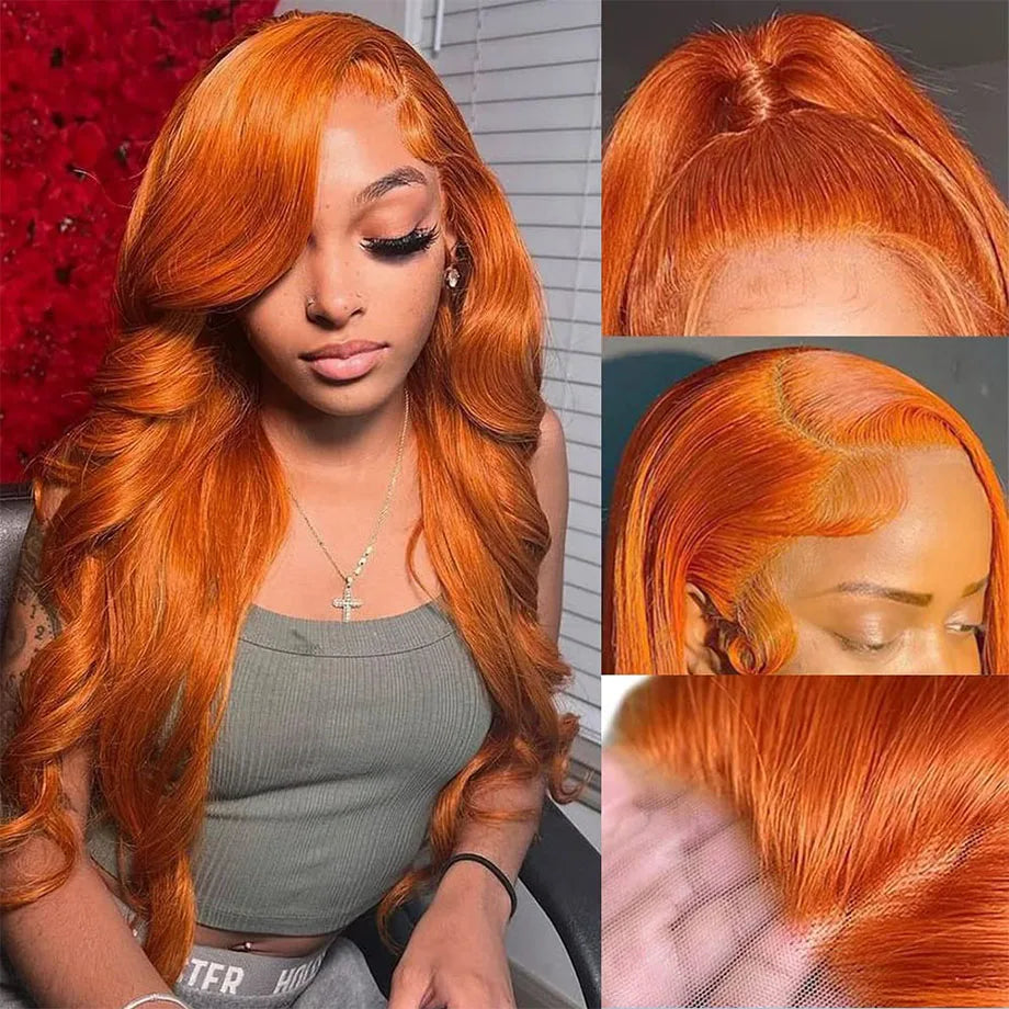 Colored Orange Ginger Lace Front Wigs Human
