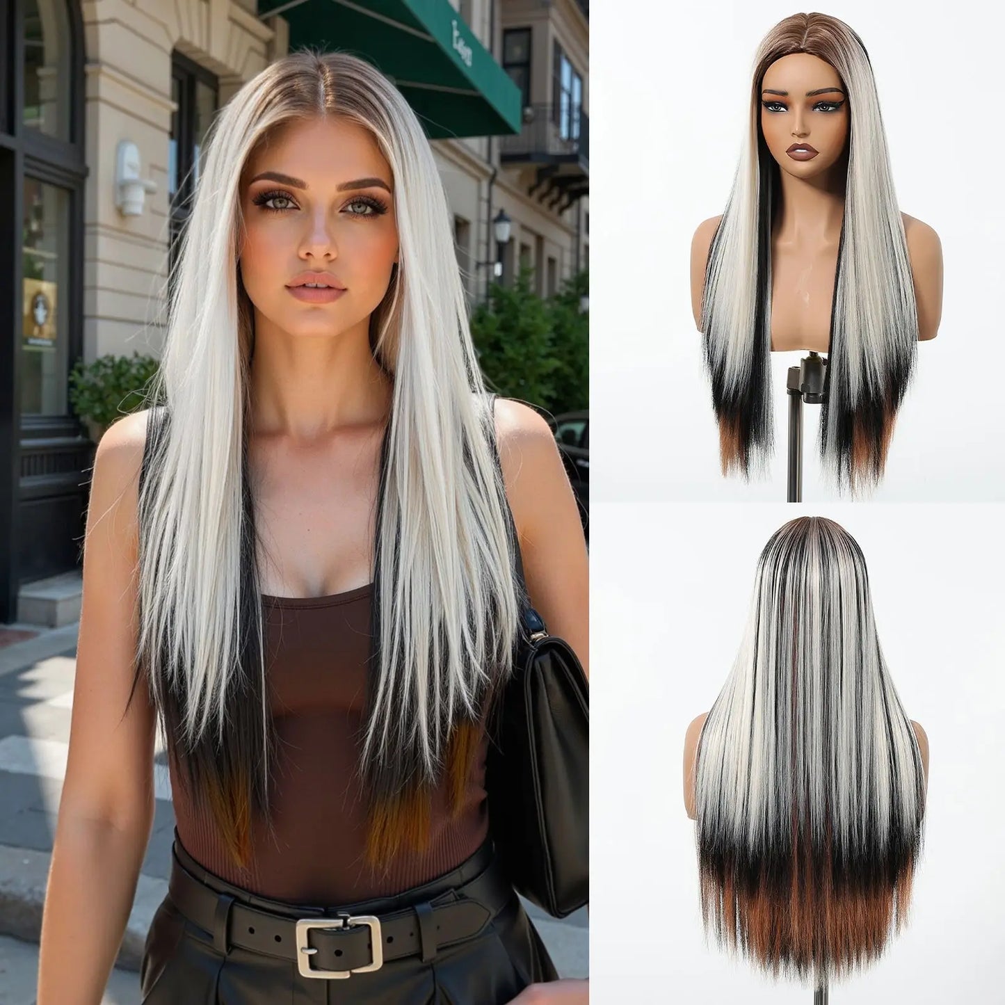 EASIHAIR Brown Straight Layered Wigs for Women Long Natural Hair