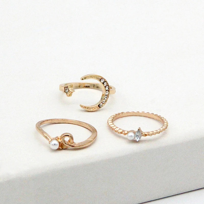 Store~10 Pcs/set Moon Star Rings Women Girls Bohemian