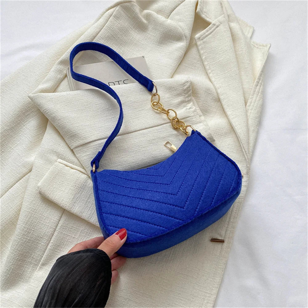 New Brand Women Retro Underarm Bag Felt Solid