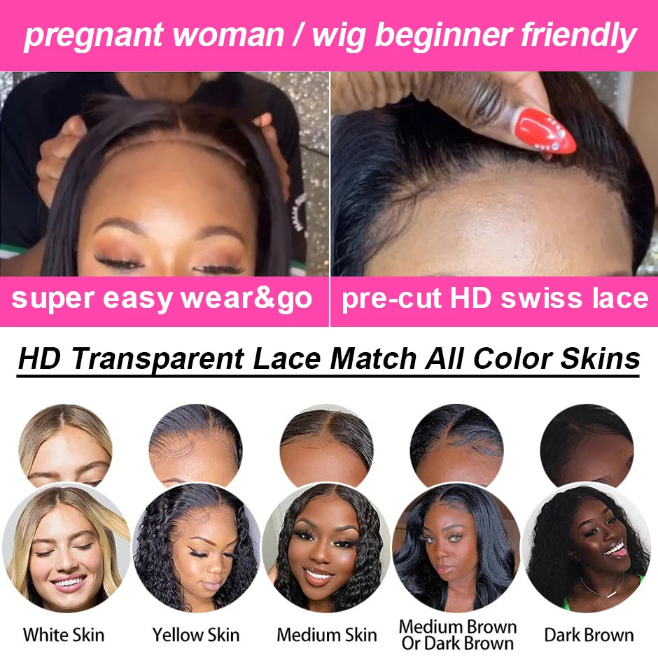 Water Wave Glueless Wig Pre-Cut Lace Wig 180% Pre-Plucked Natural
