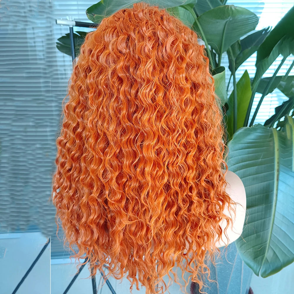 Orange Curlys Wig Synthetic Lace Front Wig