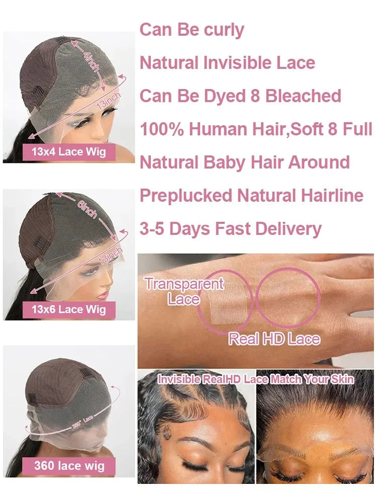 Mossily 30 42 Inch HD 13x6 Lace Frontal Wigs Human Hair