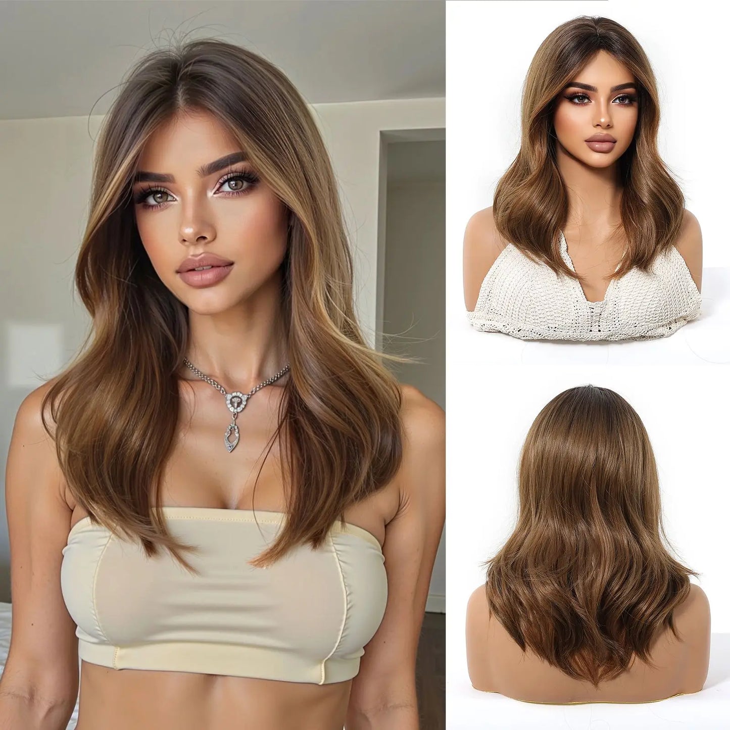 Medium Length Wavy Synthetic Wigs