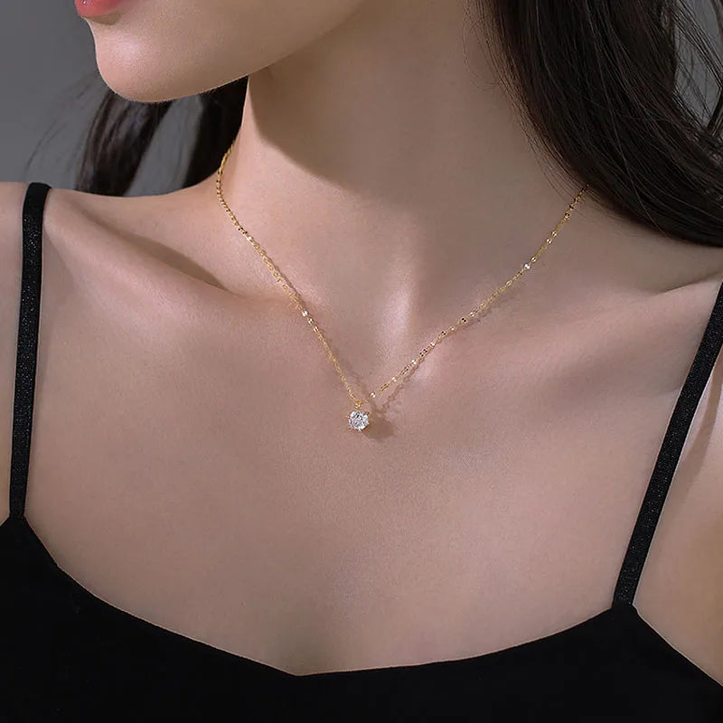 Hot 925 Sterling Silver Plated Necklace Versatile Single Sparkling
