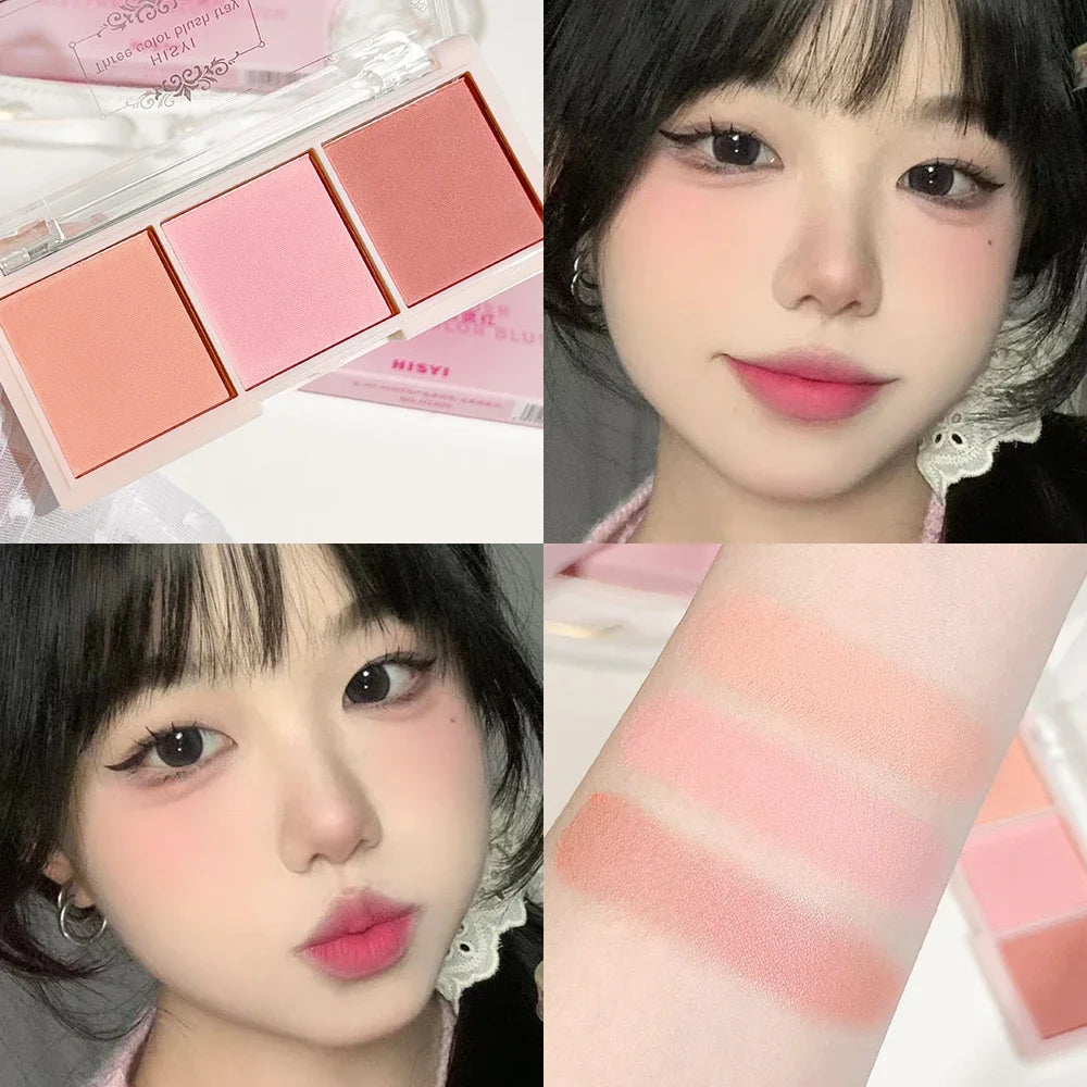 3-Color Cheek Red Plate Nude Makeup Natural Matte