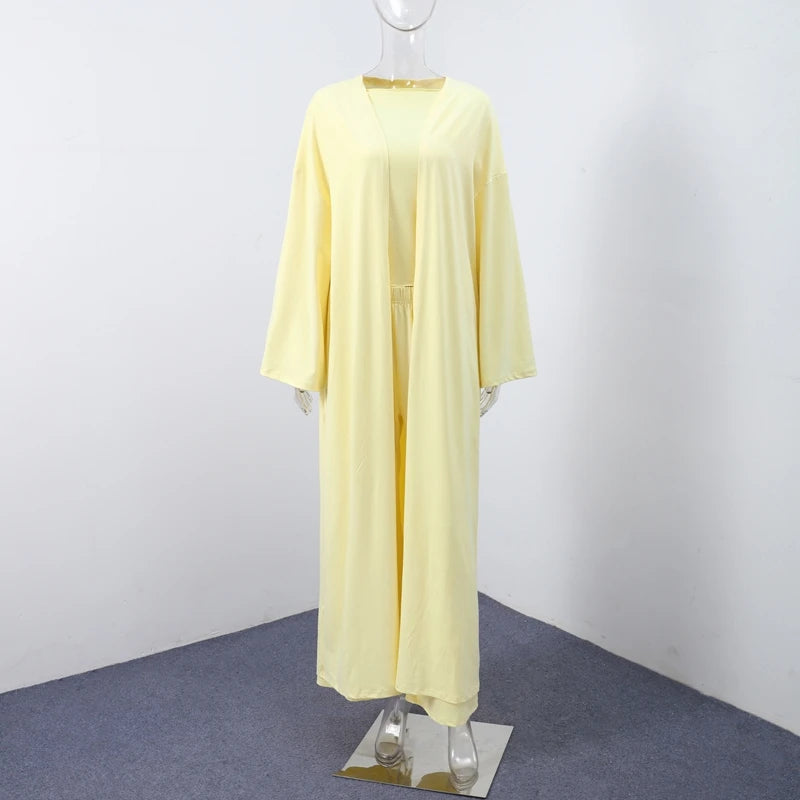 Casual Yellow Women 3 Pieces Suits 2025 V-neck Long Coat