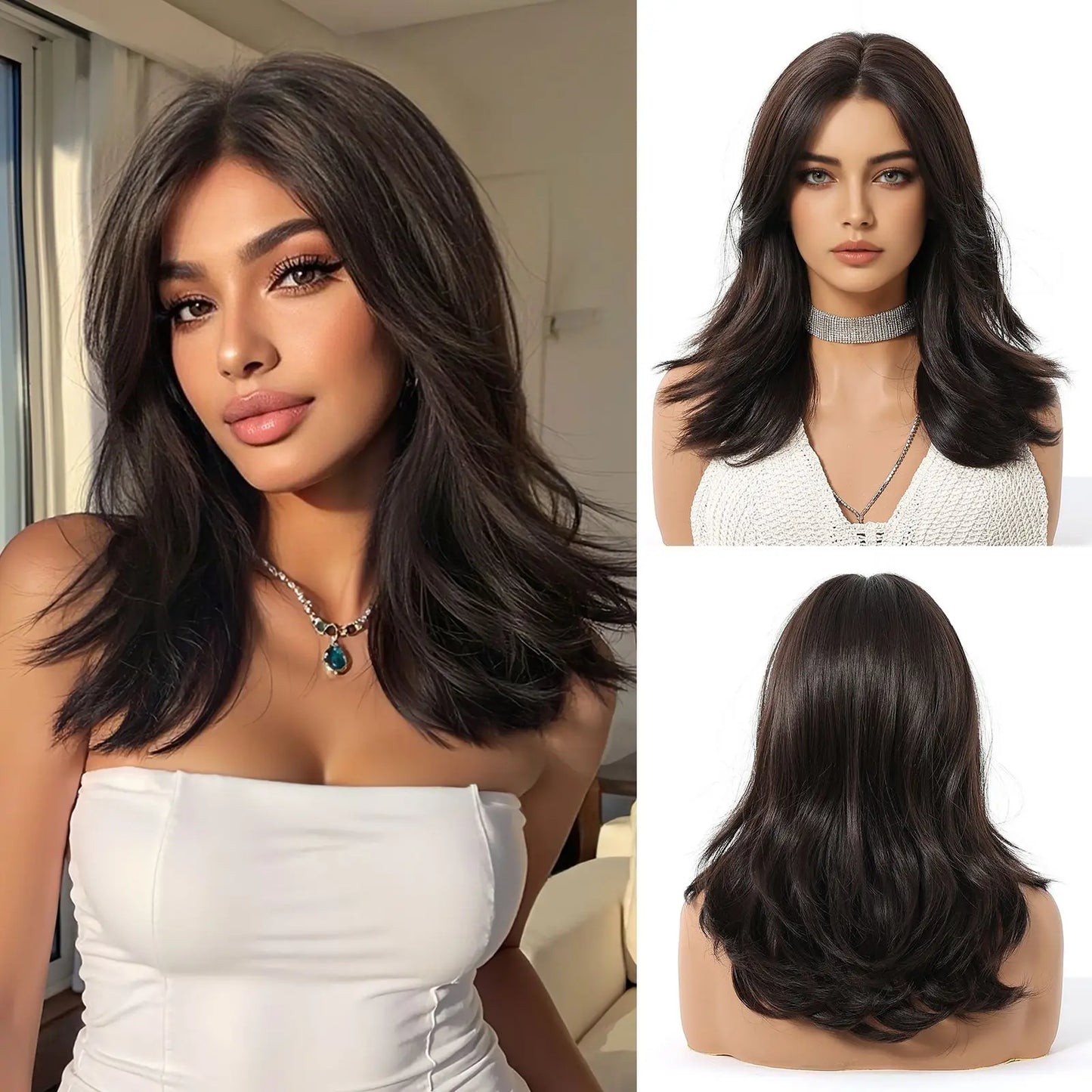 Medium Length Wavy Synthetic Wigs