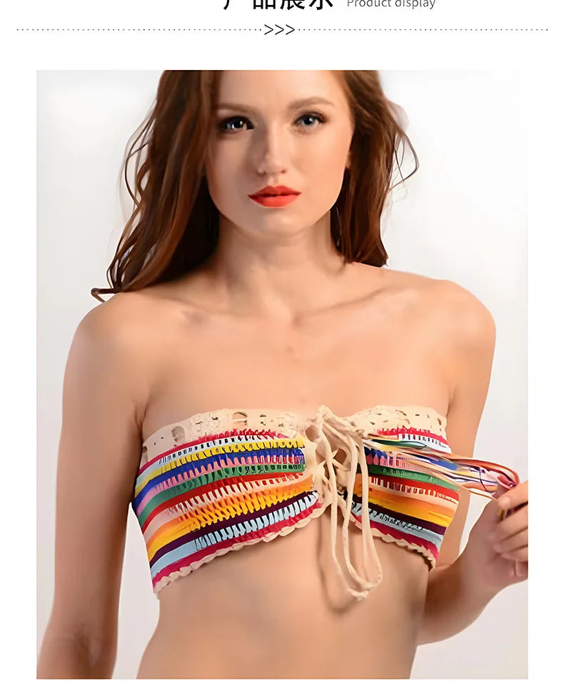 FAGADOER Y2k Sexy Knit 2 Piece Sets Women Outfit Tube Stripe Lace