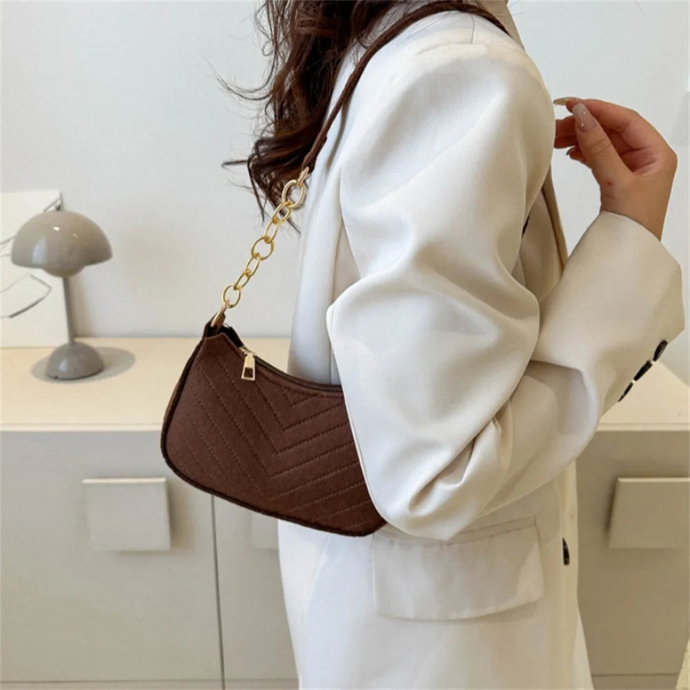 New Brand Women Retro Underarm Bag Felt Solid