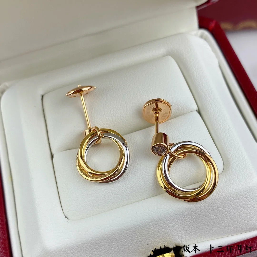 Three Ring Three Color Multi Stud Earrings Plated