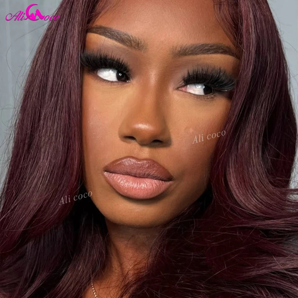 13x6 Dark Burgundy Body Wave Human Hair Wigs