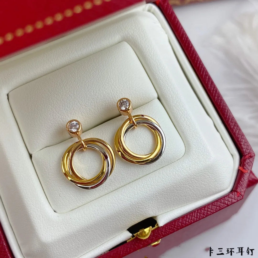 Three Ring Three Color Multi Stud Earrings Plated