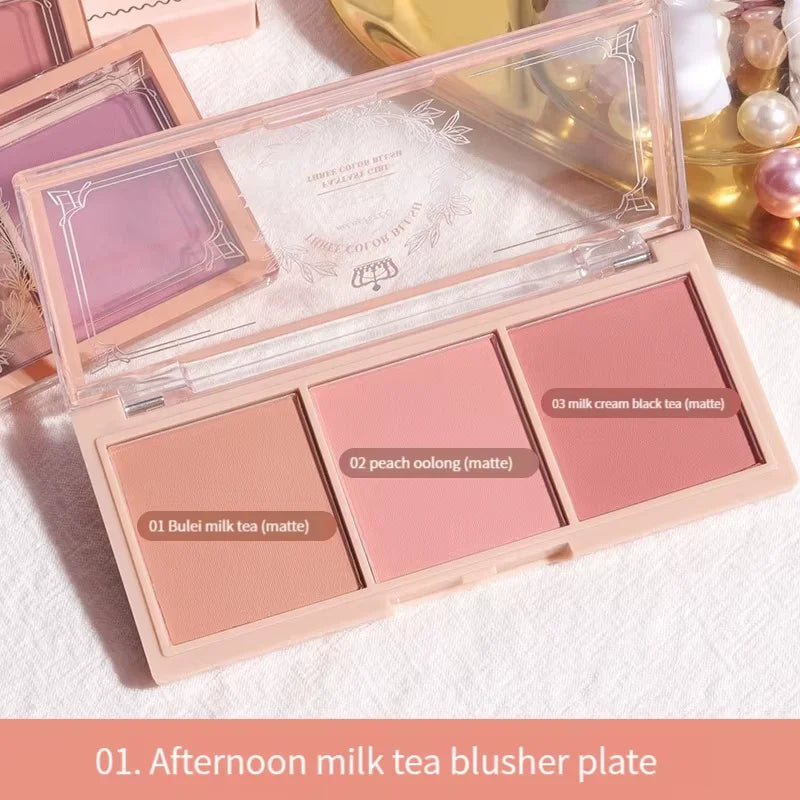 3-Color Cheek Red Plate Nude Makeup Natural Matte