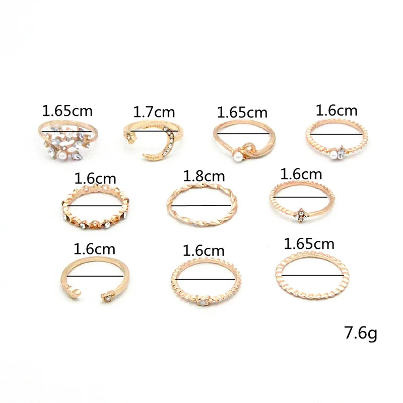 Store~10 Pcs/set Moon Star Rings Women Girls Bohemian